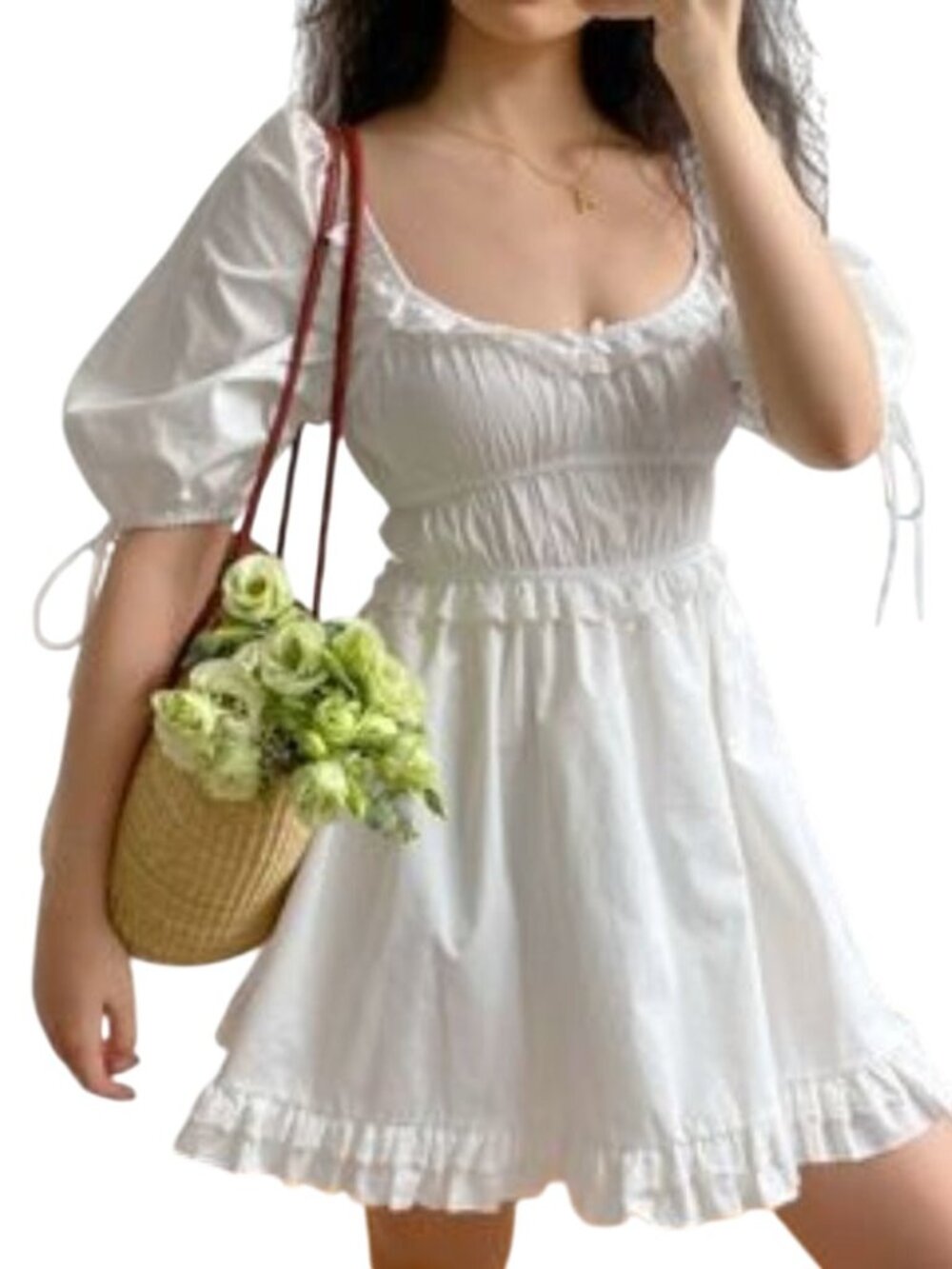 For Love & Lemons Jackson Mini Dress S White Eyelet Trim
